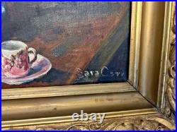 Antique Oil Painting Floral Still Life Signed Ornate Gold Frame 28 x 24
