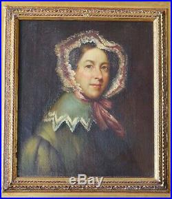Antique Oil Painting Woman Portrait 19th c. Folk Art Lady American School 1800s