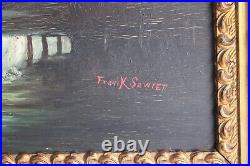 Antique Oil Painting Wood Panel Signed Frank Sawyer Old British Folk Art MILL
