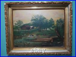Antique Original Folk Art Painting oil on old board Artist Unknown no info