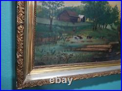 Antique Original Folk Art Painting oil on old board Artist Unknown no info