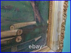 Antique Original Folk Art Painting oil on old board Artist Unknown no info