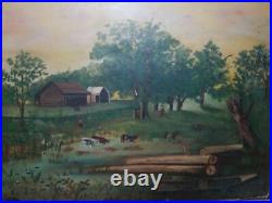 Antique Original Folk Art Painting oil on old board Artist Unknown no info