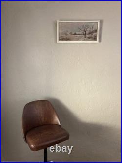 Antique Original Oil Painting Landscape Forest Winter Ice Fishing Skating Snow