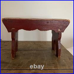 Antique Original old paint FOLK ART FOOT STOOL bench Great SMALL Size