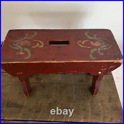 Antique Original old paint FOLK ART FOOT STOOL bench Great SMALL Size