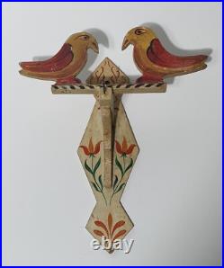 Antique PENNSYLVANIA AMERICAN FOLK ART WALL HANGER BIRDS CARVED & PAINTED WOOD