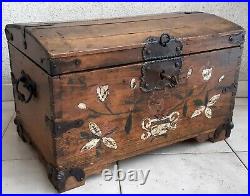 Antique Painted Wedding Chest Folk Art Dowry Chest/ With date 1883