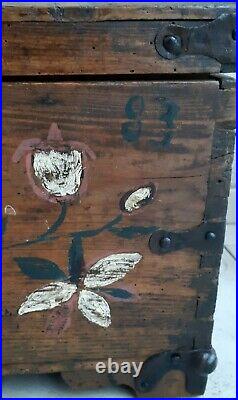 Antique Painted Wedding Chest Folk Art Dowry Chest/ With date 1883