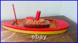 Antique Painted Wood Boat Toy / Model Primitive American Folk Art