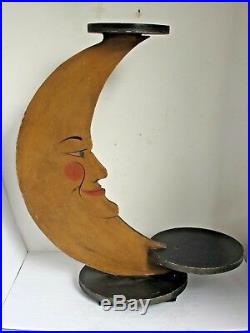 Antique Painted Wood Crescent Moon Folk Art Store Display 39 3/8 tall