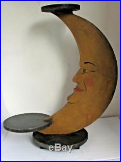 Antique Painted Wood Crescent Moon Folk Art Store Display 39 3/8 tall