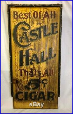 Antique Painted Wooden Castle Hall Cigar Folk Art Sign