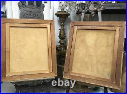 Antique Pair Folk Art Oil On Canvas Portraits Painting Husband & Wife Matching