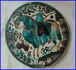Antique Persian Hand Painted Ceramic Beehive Cover Scarce Islamic Folk Art (2/2)