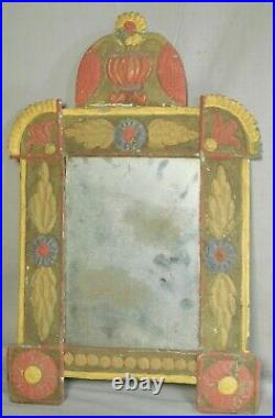 Antique Polychrome Repousse OLD PAINT Retablo Tin Folk Art Picture Frame Mirror