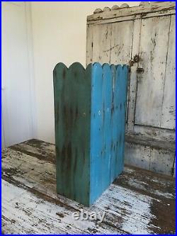 Antique Primitive Aafa Folk Art Wall Shelf Rack Original Blue Paint Scalloped