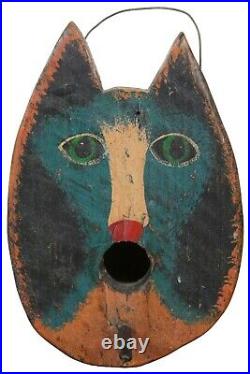Antique Primitive Arts & Crafts Folk Art Painted Hanging Cat Birdhouse 7