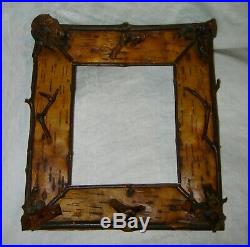 Antique Primitive Birchbark Twig Cabin Folk Art Andirondack Picture Mirror Frame