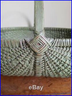 Antique Primitive Folk Art God's Eye Painted Gathering Basket