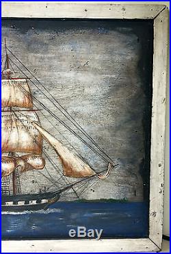 Antique Primitive Folk Art Maritime Nautical Whaling Ship Charles Morgan 1920