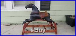Antique Primitive Folk Art Painted Wood Cast Iron Toy Rocking Hobby Horse
