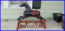 Antique Primitive Folk Art Painted Wood Cast Iron Toy Rocking Hobby Horse