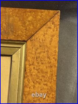 Antique Primitive Folk Art Portrait Watercolor Painting with Birdseye Maple Frame