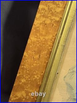 Antique Primitive Folk Art Portrait Watercolor Painting with Birdseye Maple Frame