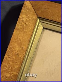 Antique Primitive Folk Art Portrait Watercolor Painting with Birdseye Maple Frame