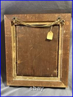 Antique Primitive Folk Art Portrait Watercolor Painting with Birdseye Maple Frame