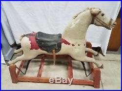 Antique Primitive Folk Art Wood Painted Rocking Glider Horse Childs Toy 14x38x32
