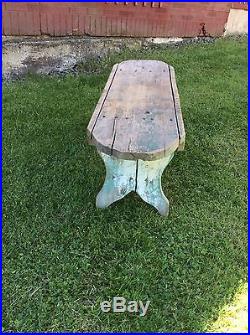 Antique Primitive Folk Art Wooden Bench Traces Of Green And White Paint 45 Wide