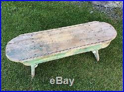 Antique Primitive Folk Art Wooden Bench Traces Of Green And White Paint 45 Wide
