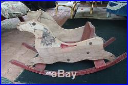 Antique Primitive Hand Painted Folk Art Rocking Horse Toy Chair, 19th Century