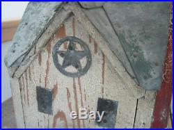 Antique Primitive Original Paint Wood Birdhouse Painted Tin Roof FOLK ART AAFA