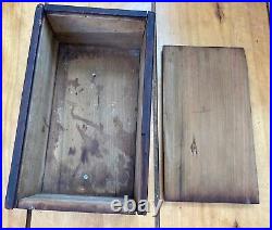 Antique Primitive Painted Wooden Candle Box Slide Top Old Nail Folk Art