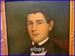 Antique RARE Folk Art of the 19th Portrait of middle-aged Gentleman Oil Paintig