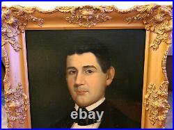 Antique RARE Folk Art of the 19th Portrait of middle-aged Gentleman Oil Paintig