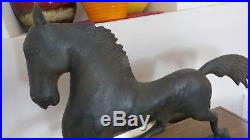 Antique Rare Cast Iron Painted Black Stallion Horse Folk Art Statue 22 X 34