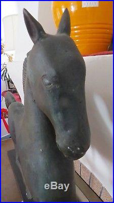 Antique Rare Cast Iron Painted Black Stallion Horse Folk Art Statue 22 X 34
