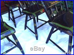 Antique Rare Set of 8 Decorated Chairs Painted Folk Art Dinning Chairs