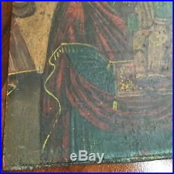 Antique Retablo Painting Folk Art Icon Mother of God on Wood Byzantium