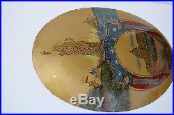 Antique Reverse Painting On Convex Glass Statue Of Liberty, White House Folk Art