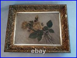 Antique Roses Oil Painting In Period Frame, Unsigned