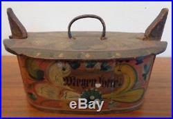 Antique Scandinavian Hand Painted, Covered Oval Box, Folk Art Box