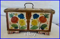 Antique Scandinavian Norwegian Folk Art Hand Painted'os' Rosemaling Chest Box