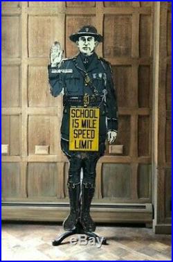 Antique School Safety Sign, Police Officer Speed Limit Sign, Painted Folk Art
