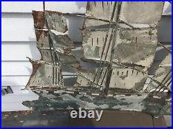 Antique Schooner Clipper Ship Weathervane Folk Art Painted Metal Lead 30x25