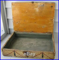 Antique Showstopping Wood Folk Art Painted Document Box Multi Paint Colors Sweet